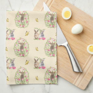 Aquareller Ostern Bunny Floral Ostereier Geschirrtuch