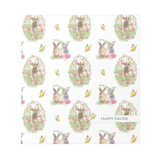 Aquareller Ostern Bunny Floral Ostereier Notizblock (Vorderseite)