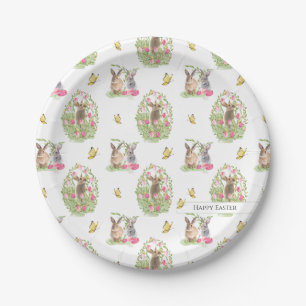 Aquareller Ostern Bunny Floral Ostereier Pappteller