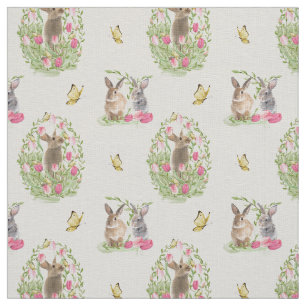 Aquareller Ostern Bunny Floral Ostereier Stoff
