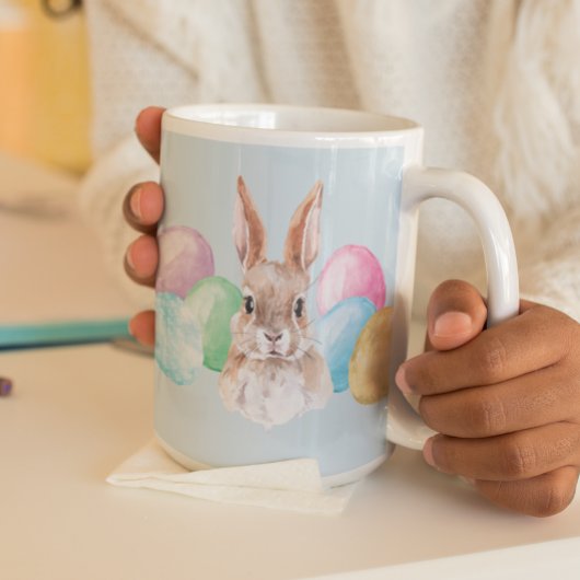 Aquareller Ostern Kaninchen mit Eiern Kaffeetasse