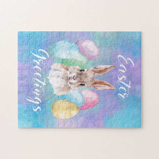 Aquareller Ostern Kaninchen mit Eiern Puzzle (Horizontal)