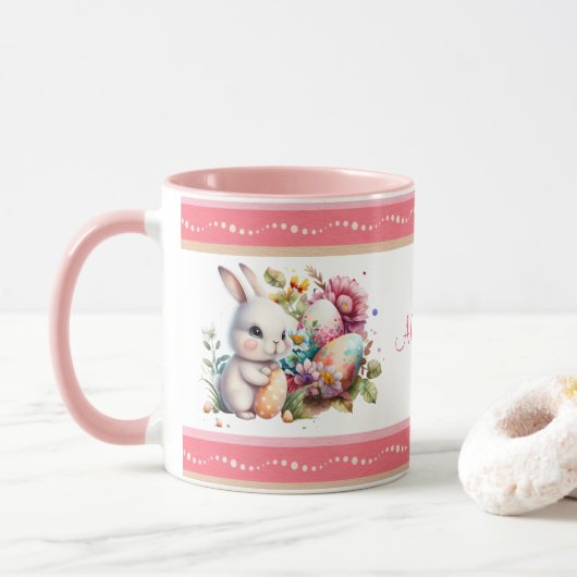Aquareller Ostersonne Streifen Grenze Tasse (Mit Donut)