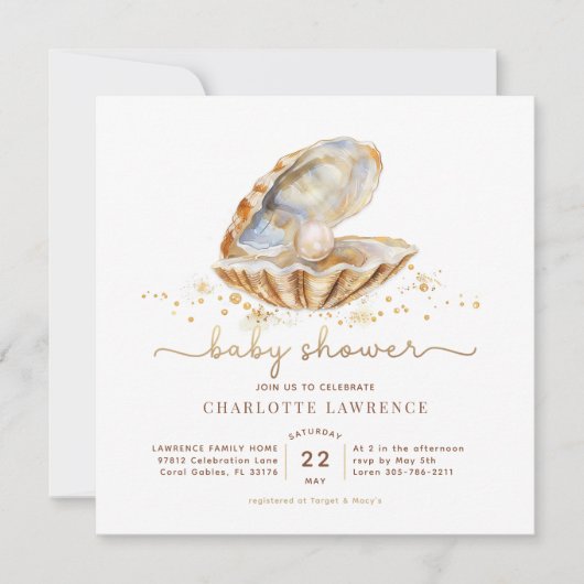 Aquareller Ozean Kleine Pearl Baby Dusche Einladung (Vorderseite)