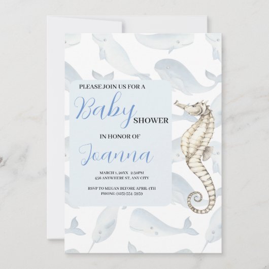 Aquareller Ozean Thema Babydusche einladen Einladung (Vorderseite)