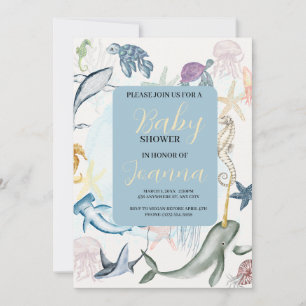 Aquareller Ozean Thema Babydusche einladen Einladung
