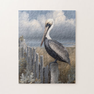 Aquareller Pelican auf einem Zaun Puzzle