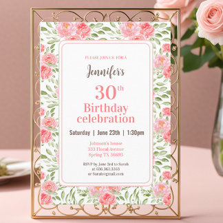 Aquareller Peony Floral Peach 30. Geburtstag Einladung