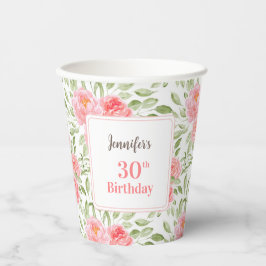 Aquareller Peony Floral Peach 30. Geburtstag Pappbecher