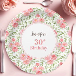 Aquareller Peony Floral Pink Peach Sommer Geburtst Pappteller