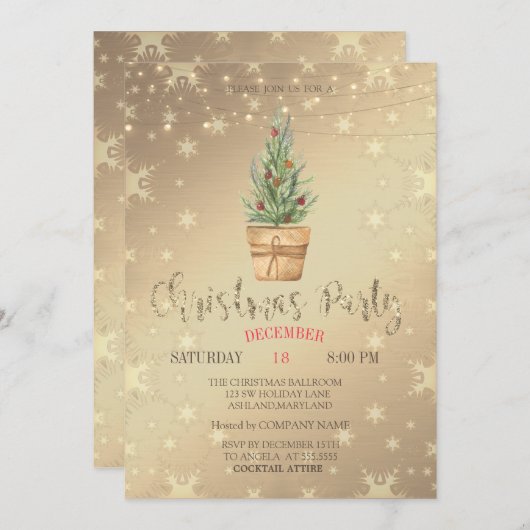 Aquareller Pine Tree, Goldenes Weihnachtsgebäck Pa Einladung (Vorne/Hinten)