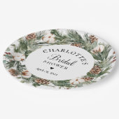 Aquareller Pine & Winter Greenery Brautparty Pappteller (Schrägansicht)