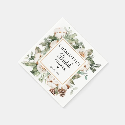 Aquareller Pine & Winter Greenery Brautparty Serviette (Ecke)