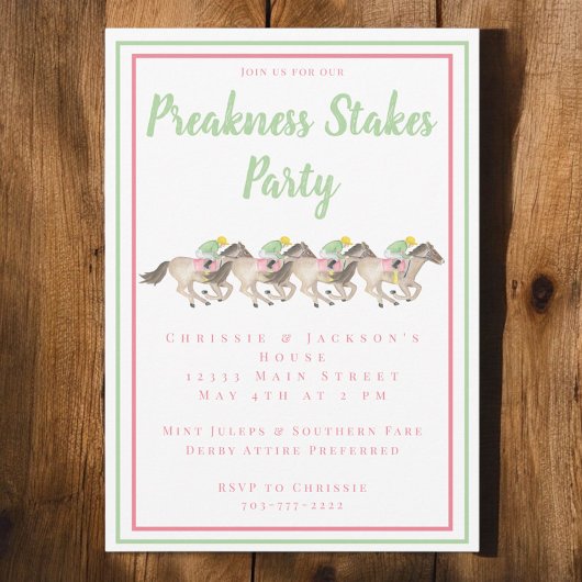 Aquareller Preakness Party Racing Einladung
