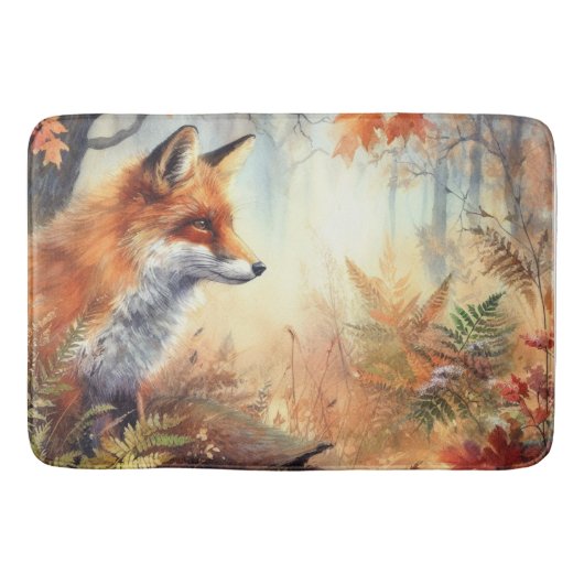 Aquareller Roter Fuchs Herbst Farbe Natur Badematte (Vorderseite)