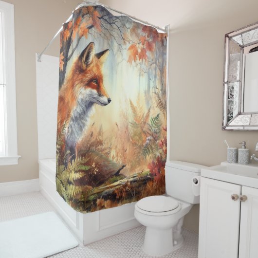 Aquareller Roter Fuchs Herbst Farbe Natur Duschvorhang (Beispiel)