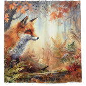 Aquareller Roter Fuchs Herbst Farbe Natur Duschvorhang (Vorderseite)