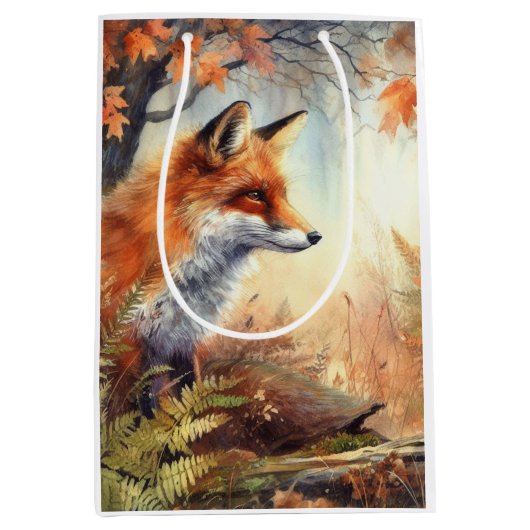 Aquareller Roter Fuchs Herbst Farbe Natur Mittlere Geschenktüte (Vorderseite)