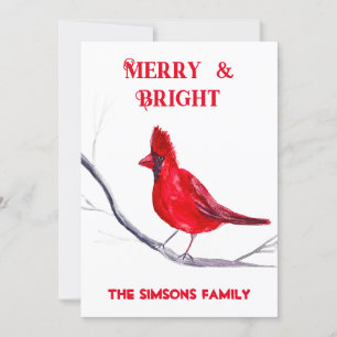 Aquareller Roter Kardinal Bird Frohe Weihnachten