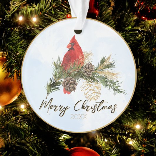 Aquareller Roter Kardinal Frohe Weihnachten Ornament
