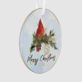Aquareller Roter Kardinal Frohe Weihnachten Ornament (Vorderseite)