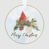 Aquareller Roter Kardinal Frohe Weihnachten Ornament (Rückseite)
