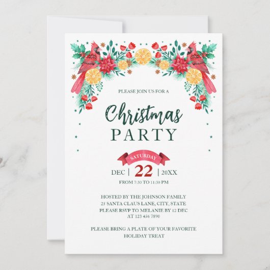 Aquareller Roter Kardinal Vögel Weihnachtsfest Par Einladung (Vorderseite)
