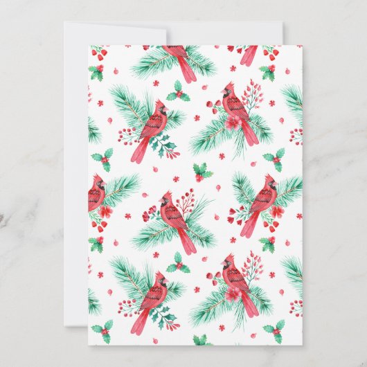 Aquareller Roter Kardinal Vögel Weihnachtsfest Par Einladung (Rückseite)