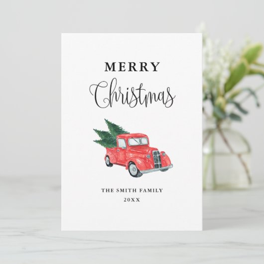 Aquareller Roter LKW Frohe Weihnachtskarte Dankeskarte (Stehend Vorderseite)