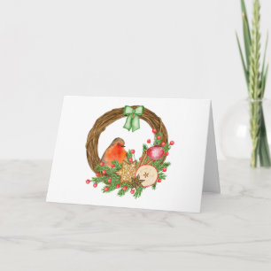 Aquareller Roter Robin und Weihnachten Rustikaler Karte