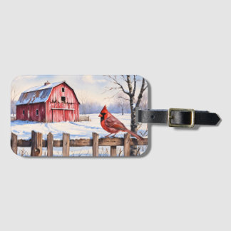 Aquareller Roter Stall und Kardinal Winter Gepäckanhänger