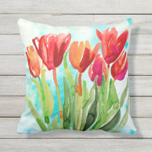Aquareller Roter Tulip Kissen