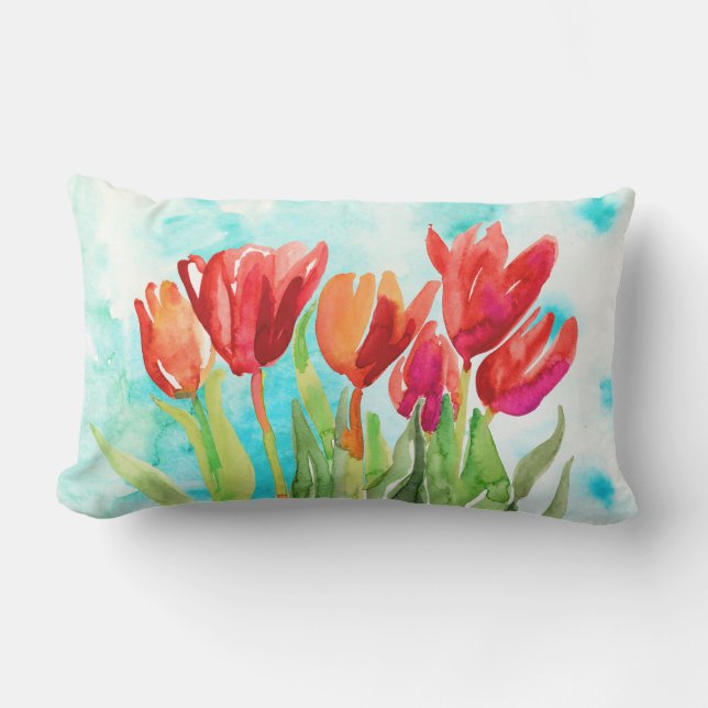 Aquareller Roter Tulip Kissen Für Draußen (Vorderseite)