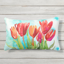 Aquareller Roter Tulip Kissen Für Draußen