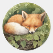 Aquareller Schlaffox Grüne Kinderdusche Runder Aufkleber (Vorderseite)