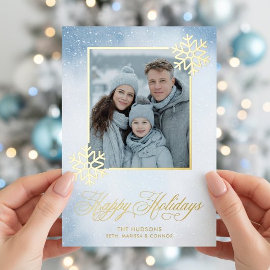 Aquareller Schneeflocken Blaues Foto Feiertage