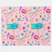 Aquareller Ski Pika mit Ausrüstung auf rosa Schnee Fleecedecke (Vorderseite (Horizontal))