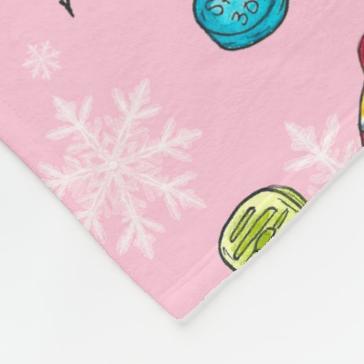 Aquareller Ski Pika mit Ausrüstung auf rosa Schnee Fleecedecke (Ecke)