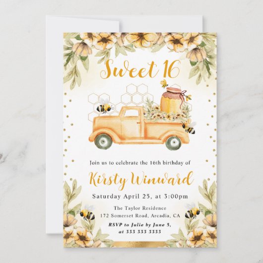 Aquareller Sommer-Bienenzucht & Sonnenblumen Süß 1 Einladung (Vorderseite)