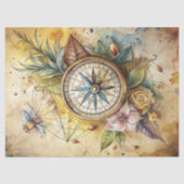 Aquareller Sommerreise Retro Blumenkompass Seidenpapier (Vorderseite)