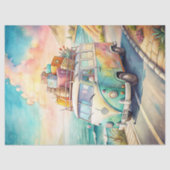 Aquareller Sommerreisebus Retrobus Seidenpapier (Vorderseite)