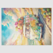 Aquareller Sommerreisebus Retrobus Seidenpapier (Vorderseite)