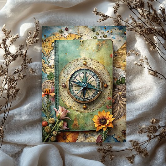 Aquareller Sommerurlaub Retro Kompass Planer Seidenpapier