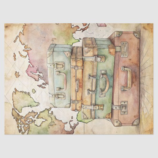 Aquareller Sommerurlaub Retrokoffer Seidenpapier (Vorderseite)