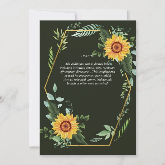 Aquareller-Sonnenblumen Grünpflanzen Rustikale Hoc Einladung (Rückseite)