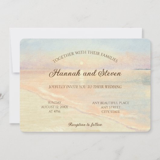 Aquareller Sonnenuntergang Küste Pastellfarben Hoc Einladung (Vorderseite)