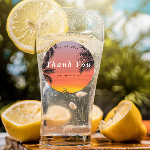 Aquareller Sonnenuntergang Palmenstrand Danke für  Runder Aufkleber