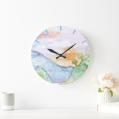 Aquareller Sonnenuntergang über Berge und Bäume Große Wanduhr (Zuhause)