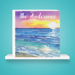 Aquareller Sonnenuntergang über dem Ozean Holzkisten Schild<br><div class="desc">Dieses farbenfrohe Holzkastenschild ist perfekt für jeden Strandliebhaber oder jeden Zuhause. Personalisieren Sie es mit Ihrem gewünschten Namen.</div>