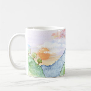 Aquareller Sonnenuntergang über Gebirge und Bäume Kaffeetasse